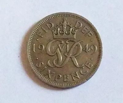 Лот: 21546689. Фото: 1. Великобритания 6 пенсов 1949. Великобритания и острова
