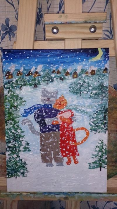 Лот: 6643039. Фото: 1. Картина маслом "коты ". Картины, рисунки