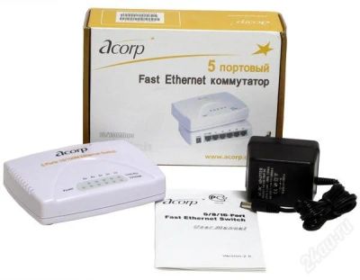 Лот: 984533. Фото: 1. коммутатор Acorp HU5DP (5-ти портовый... Маршрутизаторы (роутеры)
