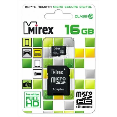 Лот: 11811999. Фото: 1. Micro SDHC карта памяти 16ГБ Mirex... Карты памяти