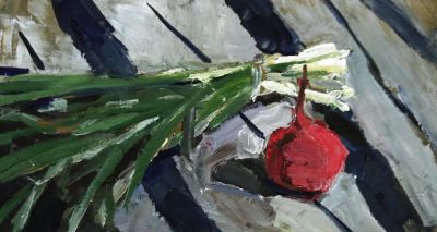 Лот: 3639027. Фото: 1. Этюд "лук и редис". Картины, гравюры