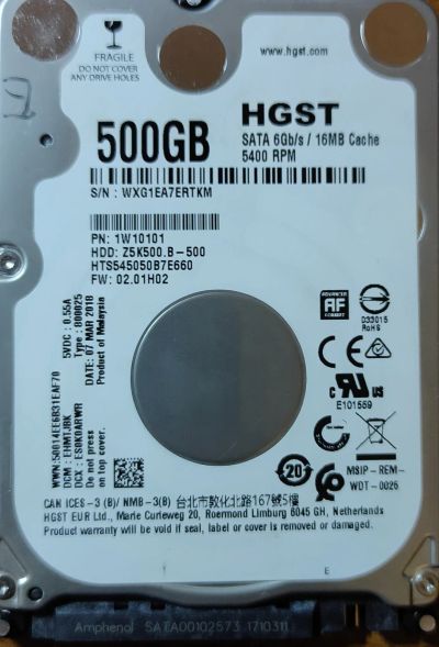 Лот: 16775243. Фото: 1. HDD HGST 500Gb. Жёсткие диски (HDD)
