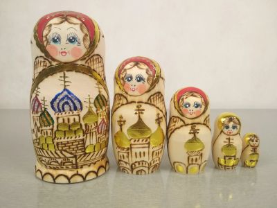 Лот: 15878591. Фото: 1. Матрешка Храмы "жженка" 5 в 1... Фигурки, статуэтки