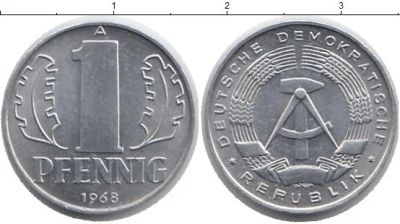Лот: 12729783. Фото: 1. 1 пфенниг Германия ГДР 1968. Германия и Австрия