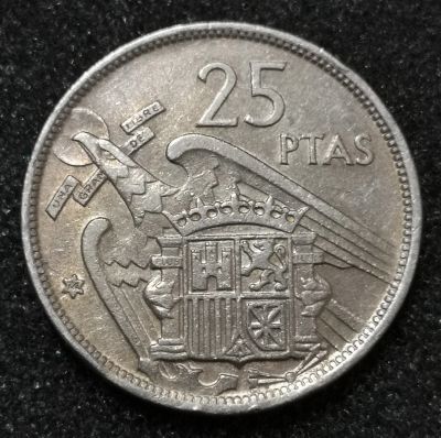Лот: 23531848. Фото: 1. 25 песет 1957 года. Испания. Франсиско... Европа