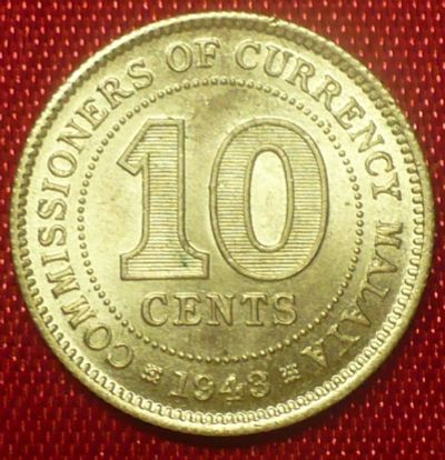 Лот: 11216259. Фото: 1. 10 центов 1943г Британская Малайя... Азия