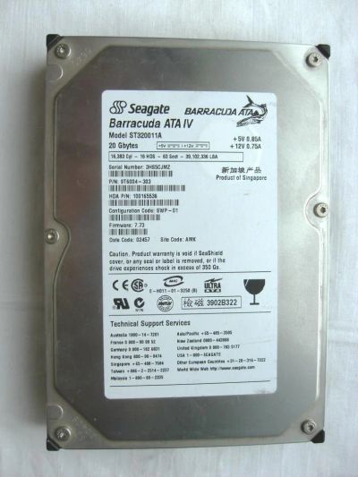 Лот: 8544327. Фото: 1. Жесткий диск st320011a IDE 20гб. Жёсткие диски (HDD)