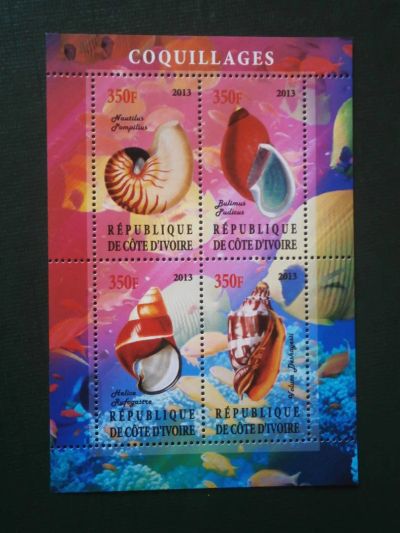 Лот: 9940635. Фото: 1. Марки, Морские раковины, Де кот... Марки