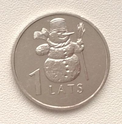 Лот: 7452284. Фото: 1. Латвия. 1 лат. 2007 год. Снеговик. Страны СНГ и Балтии