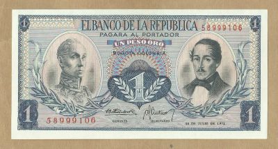 Лот: 10847479. Фото: 1. Колумбия 1 песо 1972. Америка