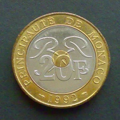 Лот: 10660556. Фото: 1. Монако 20 франков 1992. Европа