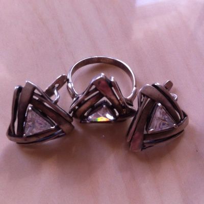 Лот: 5265283. Фото: 1. Кольцо и серьги серебро. Комплекты изделий