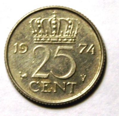 Лот: 3360565. Фото: 1. Нидерланды.25 центов 1974 г.(568... Европа