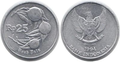 Лот: 18824802. Фото: 1. Индонезия 25 рупий 1994. Азия