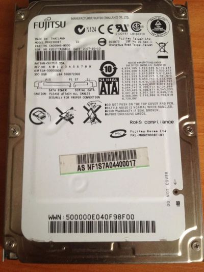 Лот: 3043177. Фото: 1. Винчестер Fujitsu 2,5" 12mm 300GB... Жёсткие диски (HDD)