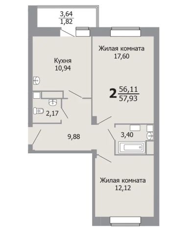 Лот: 7832582. Фото: 1. 2-комн, 57,98м.кв. ЖК "Премьера... Квартиры, студии