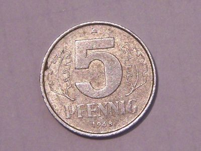 Лот: 3314477. Фото: 1. ГДР, 5 пфеннигов (1968 г.). Германия и Австрия