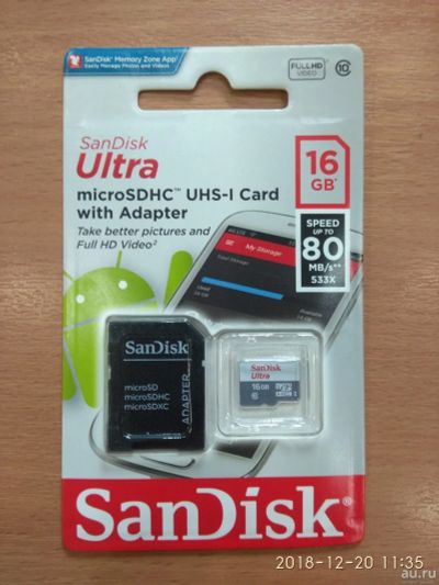 Лот: 10663213. Фото: 1. Карта памяти SanDisk 16 Gb 10... Карты памяти