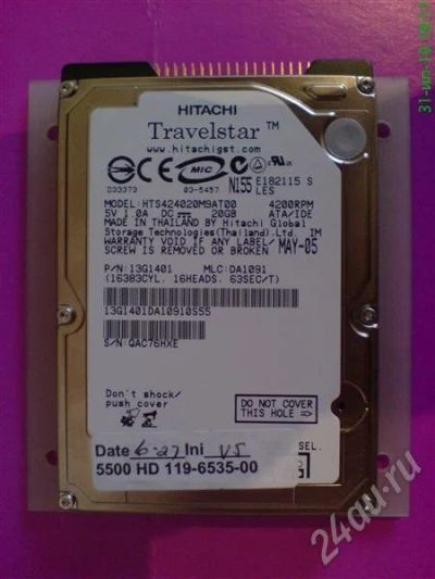 Лот: 449173. Фото: 1. Винт HITACHI 20 GB ide. Жёсткие диски (HDD)
