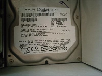 Лот: 11590285. Фото: 1. Hitachi (HDS721616PLA300) 160GB... Жёсткие диски (HDD)