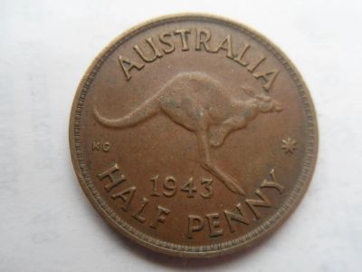 Лот: 11015738. Фото: 1. Австралия 1/2 пенни 1943. Австралия и Океания