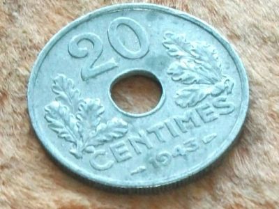 Лот: 14950517. Фото: 1. Монета 20 сантим Франция 1943... Европа