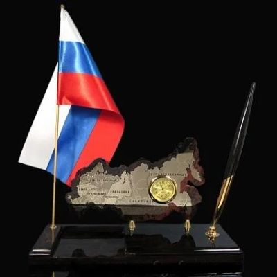 Лот: 12095500. Фото: 1. Часы карта России с флагом и ручкой... Часы настенные, настольные