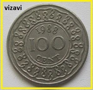 Лот: 16333811. Фото: 1. Суринам 100 центов 1988 (8). Америка
