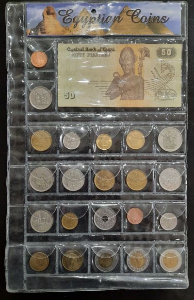 Лот: 19494310. Фото: 1. Набор монет Египта 22 шт. и банкнота... Наборы монет