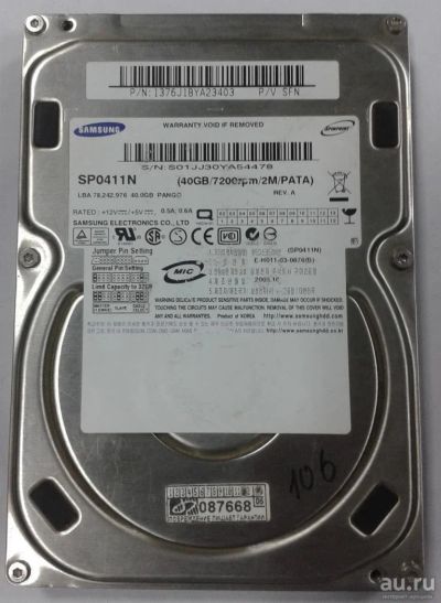 Лот: 8256983. Фото: 1. Жесткий диск Samsung SP0411N 40... Жёсткие диски (HDD)
