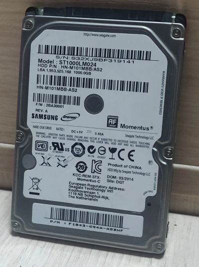 Лот: 19320625. Фото: 1. HDD для ноутбука 2.5", 1000 Гб... Жёсткие диски (HDD)
