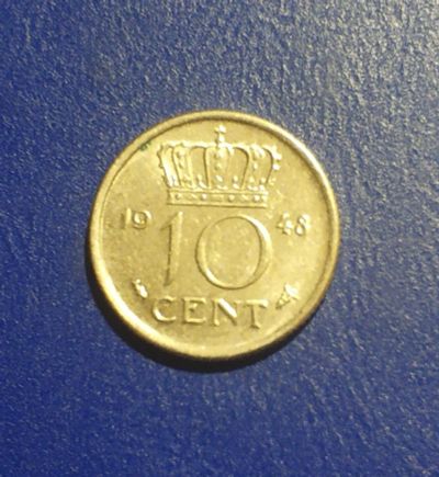 Лот: 25031455. Фото: 1. Нидерланды 10 центов 1948 г. Европа