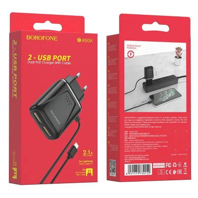 Лот: 22146347. Фото: 1. СЗУ BOROFONE BA-50A 2*USB+Lightning... Зарядные устройства, блоки питания, адаптеры сетевые для смартфонов