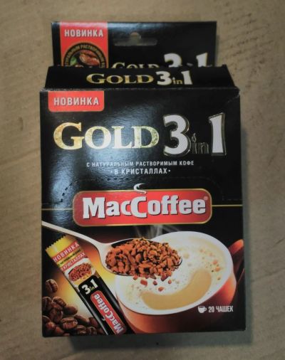 Лот: 9477149. Фото: 1. Кофе MacCoffee Gold 3 в 1 в пакетиках... Чай, кофе, какао