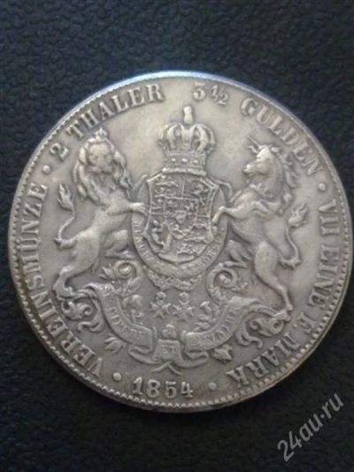 Лот: 1749663. Фото: 1. Монета два Талера серебро 1854г... Россия до 1917 года