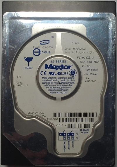 Лот: 3820714. Фото: 1. HDD / Maxtor / Model: 2F020J0... Жёсткие диски (HDD)