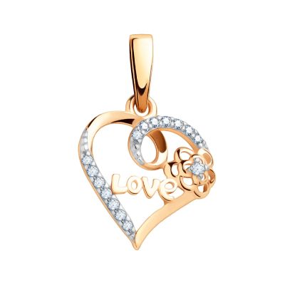 Лот: 23881891. Фото: 1. Золотая подвеска LOVE с фианитами. Кулоны, подвески