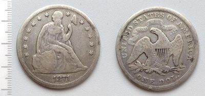 Лот: 8272635. Фото: 1. США. 1 доллар 1871 (серебро... Америка