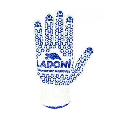 Лот: 14049984. Фото: 1. Перчатки белые с синим ПВХ LADONI... Спецодежда, спецобувь