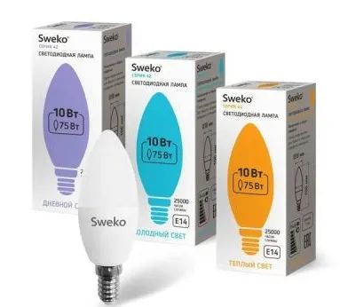 Лот: 20656343. Фото: 1. Лампа светодиодная Sweko 42 LED-C35-10W-230-4000K-Е14-Т... Лампочки