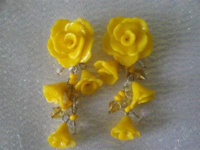 Лот: 812453. Фото: 1. полимерная глина серьги Желтая... Серьги, каффы