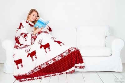 Лот: 8689680. Фото: 1. Плед с рукавами sleepy deers бордовые... Пледы, покрывала