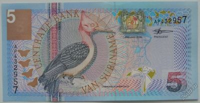 Лот: 5614574. Фото: 1. R Суринам 5 гульденов 2000, UNC. Америка