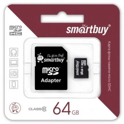Лот: 11759674. Фото: 1. MicroSD 64 Gb Smart Buy+SD адаптер. Карты памяти