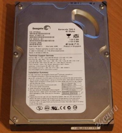 Лот: 840875. Фото: 1. IDE Disk Barracuda 7200.9 40Gbytes. Жёсткие диски (HDD)