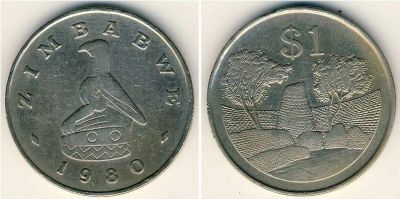 Лот: 18885991. Фото: 1. Зимбабве 1 доллар 1980. Африка