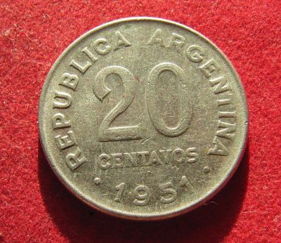 Лот: 19885800. Фото: 1. Аргентина 20 сентаво, 1951 г. Америка