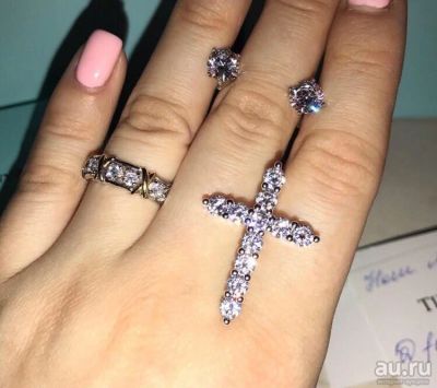 Лот: 17038759. Фото: 1. Крестик с цепочкой в стиле Tiffany... Цепочки