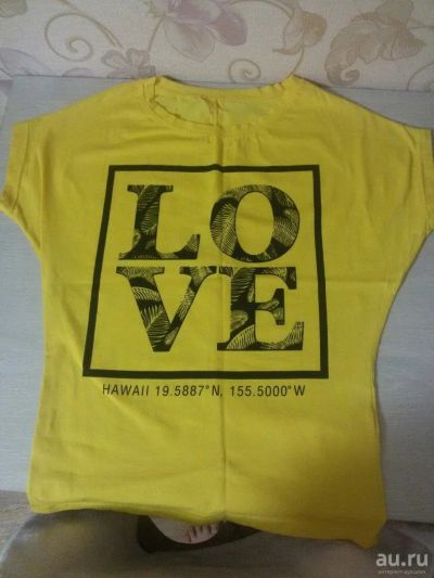 Лот: 8272502. Фото: 1. Футболка с принтом LOVE/желтый... Другое (женская одежда)