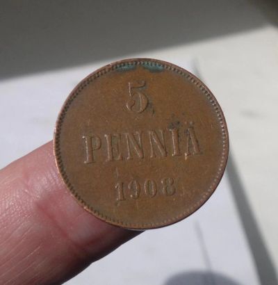 Лот: 7678835. Фото: 1. 5 пенни 1908 г. Русская Финляндия. Россия до 1917 года
